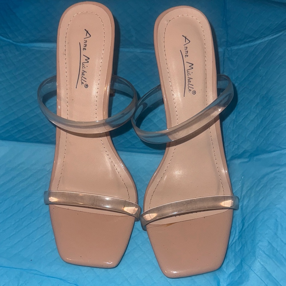 Anne Michelle Nude Heels with Clear‎ Straps